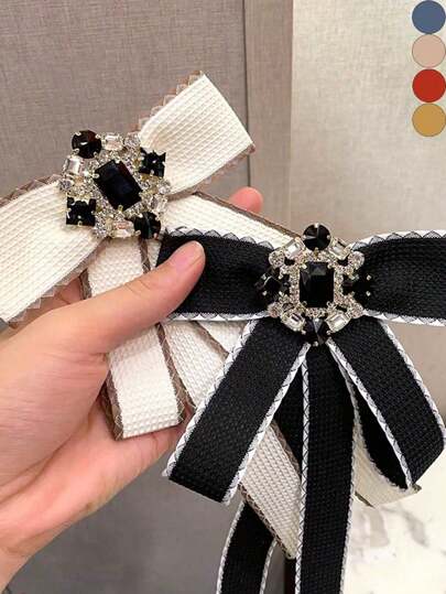 1 pieza Broche de camisa con brillantes y lazo de lujo, accesorio de moda para mujer, adecuado para bodas, fiestas, eventos formales, etc. Se puede combinar con faldas, uniformes y usar a diario.