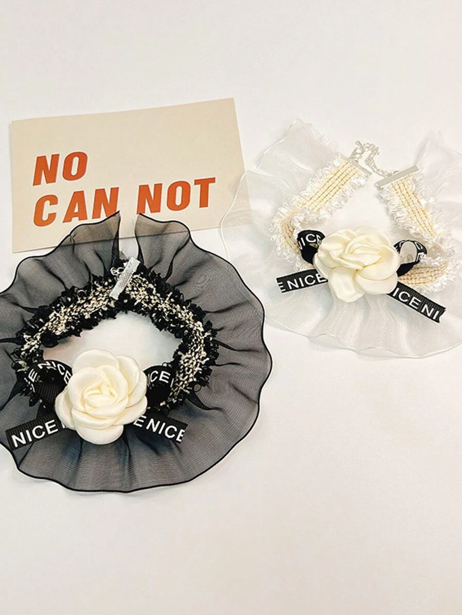 蕾絲寵物項圈，狗狗領巾，貓咪項圈附花彩蝴蝶結 - 彩色 - 查看 1