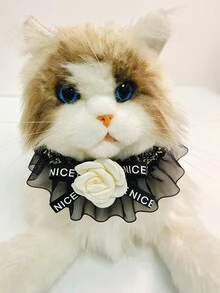 蕾絲寵物項圈，狗狗領巾，貓咪項圈附花彩蝴蝶結 - 彩色 - 查看 3