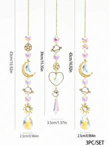 1Pc/3Pcs Gold Planet Galaxy Crystal Wind Chime Sun Catcher Star Moon Lighting Pendant Suitable For Home Garden Hanging Decoration Holiday Party Girl Gift,Home Decor ,Room Decor,Wall Decor Gifts Birthday Graduation