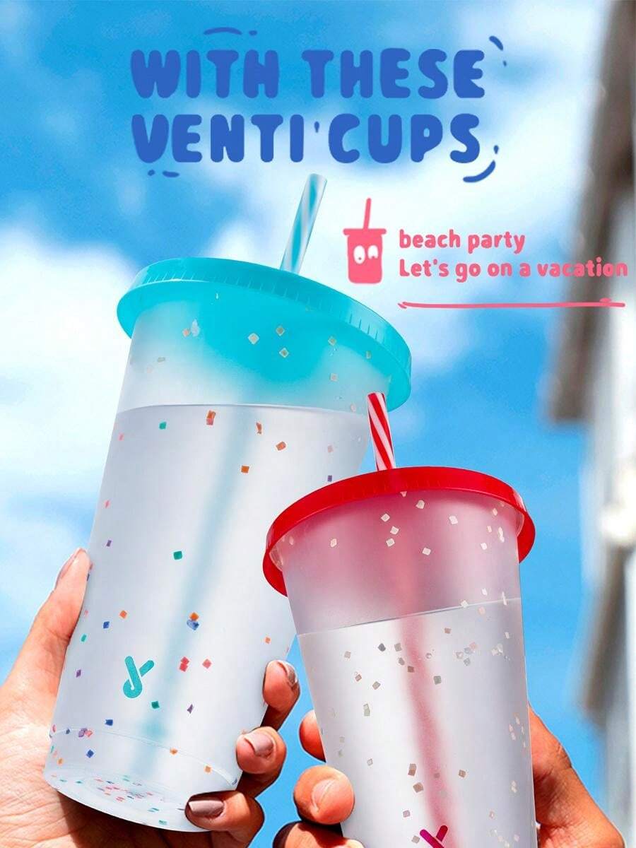Bicchieri In Vetro Con Coperchio E Cannucce Kemorela - Set Da 2 Per