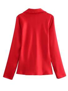 春夏Y2K女装时尚修身蝴蝶结缎面红色衬衫假日装扮毕业季上衣优雅派对上衣沙滩度假女装外套上衣 - 紅色 - 查看 8