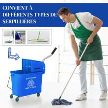 HOMCOM Chariot de nettoyage lavage seau de ménage 20 L avec essoreur et séparateur eau propre bleu 60L x 27l x 70,5H cm - bleu indigo - Voir 2