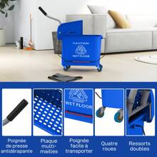 HOMCOM Chariot de nettoyage lavage seau de ménage 20 L avec essoreur et séparateur eau propre bleu 60L x 27l x 70,5H cm - bleu indigo - Voir 4