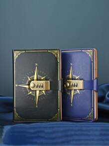 1 Sổ Tay Họa Tiết La Bàn, A5 Vintage Khóa Mật Khẩu Sổ Tay Nhật Bản Và Hàn Quốc Sinh Viên Đơn Giản Viết Nhật Ký Sáng Tạo - Nhiều màu - Xem 4