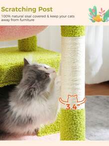 PAWZ Road Árbol para gatos de cactus de 83 cm, torre para gatos de interior con amplio espacio para gatos, poste rascador con hamaca profunda y cómoda plataforma superior, color rosa - Rosa - Ver 6