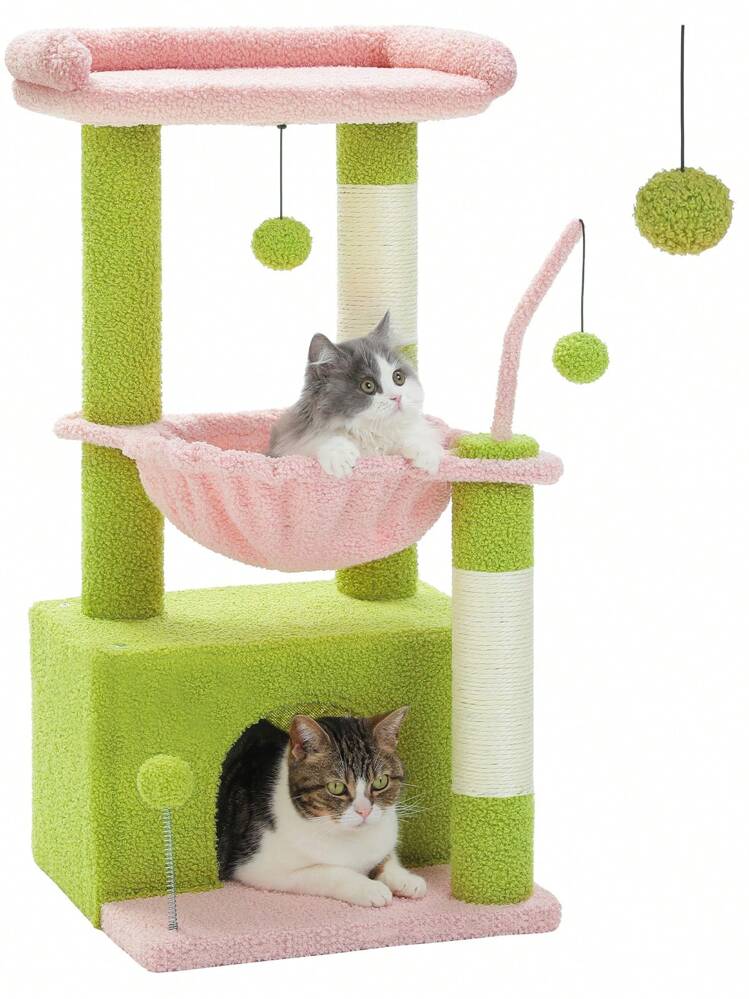 PAWZ Road 33'' Cactus Cat Tree, Cat Tower For Indoor Cats With Large Cat Condo, Cat Scratching Post For Cats With Deep Hammock& Cozy Top Perch, Pink - 粉色 - 查看 8