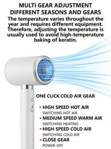 CRASTS White High-Power Hair Dryer With Three-Level Wind Speed & Temperature Control, One-Button Switching Cold & Hot Wind, Equipped With Drying Hood And Nozzles, MD-19 - UK Plug(220-240V) - View 7