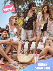 paquete de 6 - Tazas de plástico reutilizables de 710ml con tapa y pajita que cambian de color con confeti, para café helado, fiestas, piscina - Tazas para niños y adultos