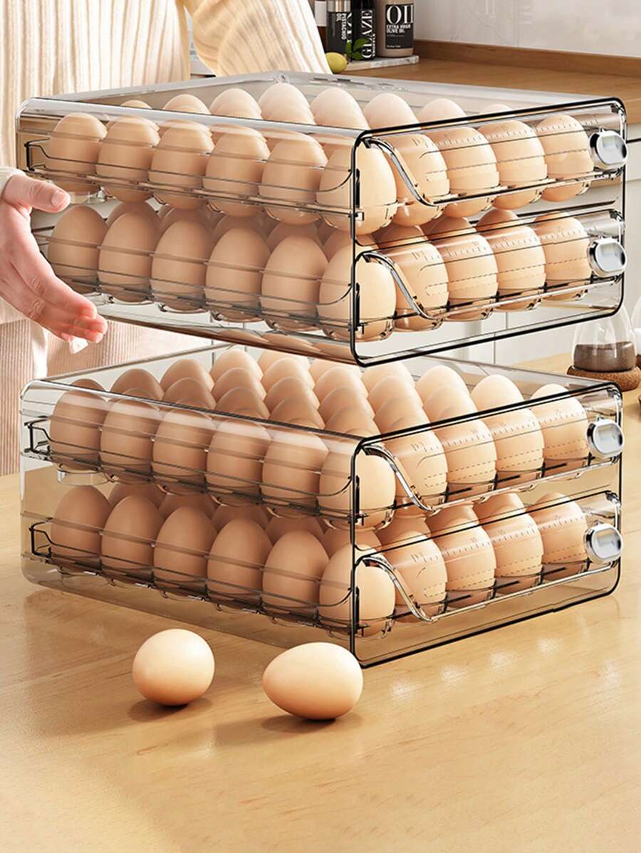 1層/2層，蛋類儲存盒，可堆疊的PET蛋類儲存組，多層蛋托容器，抽屜式蛋類儲存組織架，透明保鮮整理盒，適用於廚房及冰箱使用