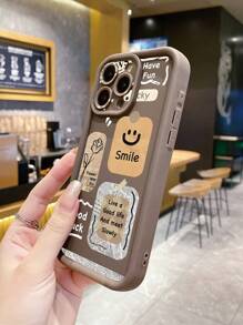 1 件可爱笑脸玫瑰图案字母印花防指纹棕色砂岩手机壳兼容 /兼容三星/兼容小米/兼容红米/兼容 Infinix/兼容 VIVO/兼容 OPPO - 棕色 - 查看 5