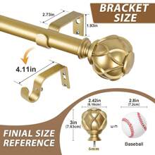 1pc Long Curtain Rods For Windows, Long Heavy Duty Curtain Rod, 7/8 Inch Adjustable Drapery Rods With Netted Texture Finials, Bronze/Silver/Black/Gold/White - Vàng - Xem 4