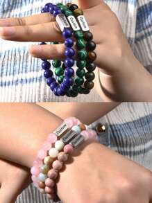 1pc Personalized Beaded Bracelets, 8mm Gemstone Bracelet, Custom Laser Engraved Bracelet, Customized Beaded Bracelet, Personalized Jewelry Gifts, Gifts For Mom, Women, Men, Dad, Wife, Husband, Bestie, Friend, Birthday Gift, Anniversary, Christmas, Halloween, New Year, Mother'S Day, Father'S Day Gift - Multicolor - View 7