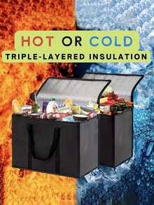 XL/Túi cách nhiệt cực lớn, giữ nóng/lạnh thực phẩm trong nhiều giờ - Túi tạp hóa có thể tái sử dụng, Túi làm mát mềm, Khóa kéo chắc chắn nhẹ, Túi giữ nhiệt không dệt cho bữa trưa, Túi tươi bằng nhôm, Hộp đựng thức ăn mang đi, Túi ăn trưa - màu đen - Xem 1