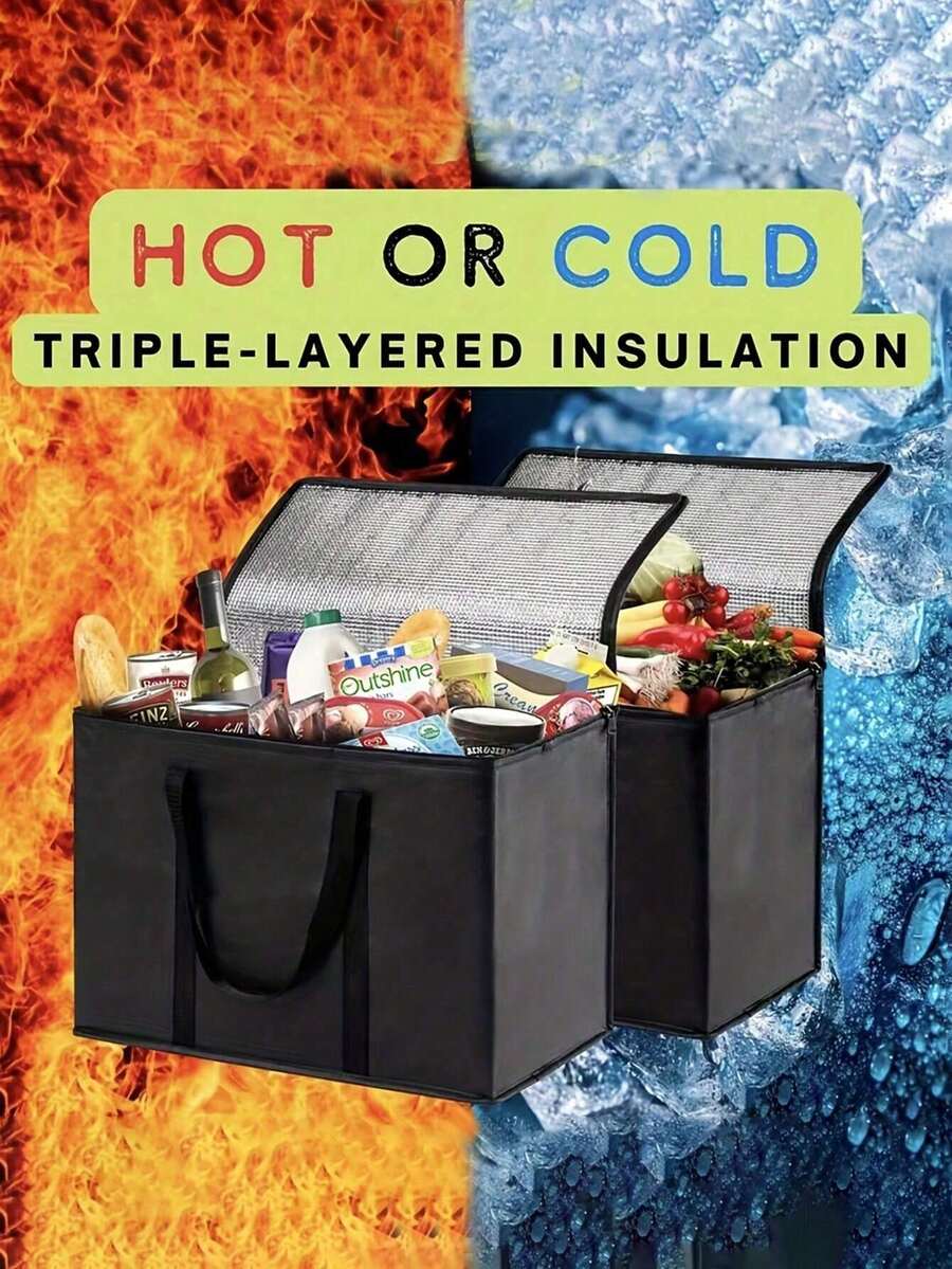XL/Túi cách nhiệt cực lớn, giữ nóng/lạnh thực phẩm trong nhiều giờ - Túi tạp hóa có thể tái sử dụng, Túi làm mát mềm, Khóa kéo chắc chắn nhẹ, Túi giữ nhiệt không dệt cho bữa trưa, Túi tươi bằng nhôm, Hộp đựng thức ăn mang đi, Túi ăn trưa - màu đen - Xem 1
