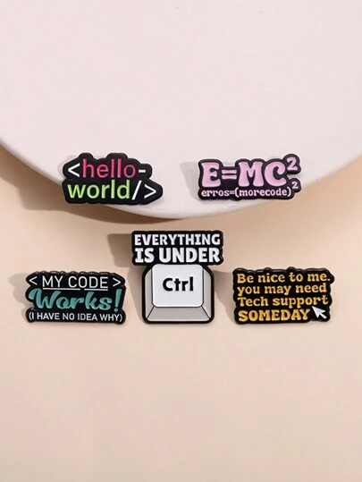 5入組程式設計師代碼電腦IT編程鍵盤Ctrl胸針漫畫配件，適用於男女日常配戴 / 包裝和紀念品