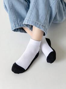 5 pares de calcetines cortos de malla de unicolor para niños, calcetines escolares para niños y niñas, calcetines para niños de color contrastante - Blanco y Negro - Ver 3