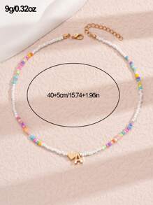 1pc Mixed-Color Rice-Shaped Beaded Heart & Letter Pendant Necklace
