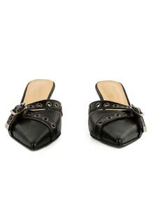 Mules Heels For Women Pointed Closed Toe Kitten Heeled Sandals Buckle Slip On Studded Pointed Stiletto Heels Party Dress Pumps - màu đen - Xem 6