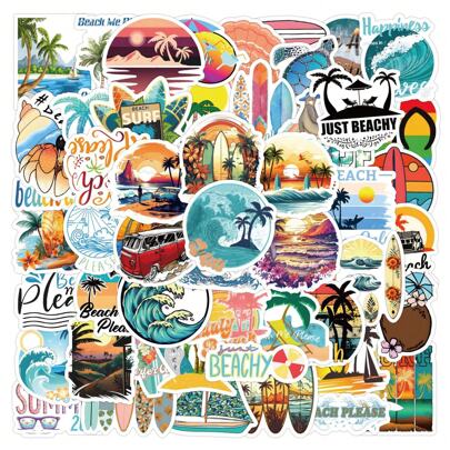 60pcs/Pack Summer Beach Surfing Graffiti Stickers, Lovely Cartoon Aesthetic Labels For Instrument Decoration, Guitar Scrapbook, Self-Adhesive Sealing Stationery Card Envelope, Gift For Teenagers' Party Supplies, Rewards & Motivation,Teenager Presents,Stickers Motivation,Card Sticker>Self-Adhesive Graffiti Stickers,Surfer Stickers,Skateboard Stickers,State Stickers