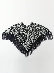 1 peça xale feminino com estampa de leopardo, flor e letra, leve, malha elástica, franjas, cachecol versátil para aquecimento, viagem, proteção solar, inverno - Multicolorido - Ver 8