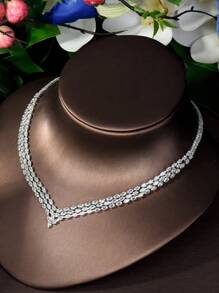 1 Bộ trang sức trang trí hình kim cương Cubic Zirconia tuyệt đẹp Thích hợp cho diện mạo hàng ngày của phụ nữ - Bạc - Xem 5