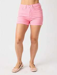 Judy Blue Women's High Waist Tummy Control Garment Dyed Shorts - 粉色 - 查看 1