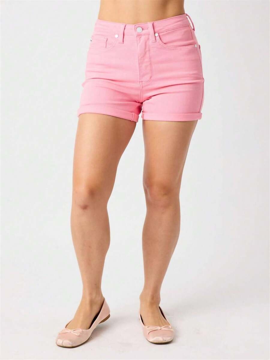 Judy Blue Women's High Waist Tummy Control Garment Dyed Shorts - 粉色 - 查看 1