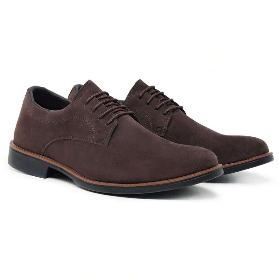 Men's Suede Lace-Up Dress Shoes - 咖啡棕 - 查看 1