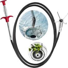 61英吋的排水管蛇型清潔工具，用於水槽馬桶下水道淋浴廁所廚房浴缸疏通工具，彈性抓握鉤拾取工具，可拆卸和清潔