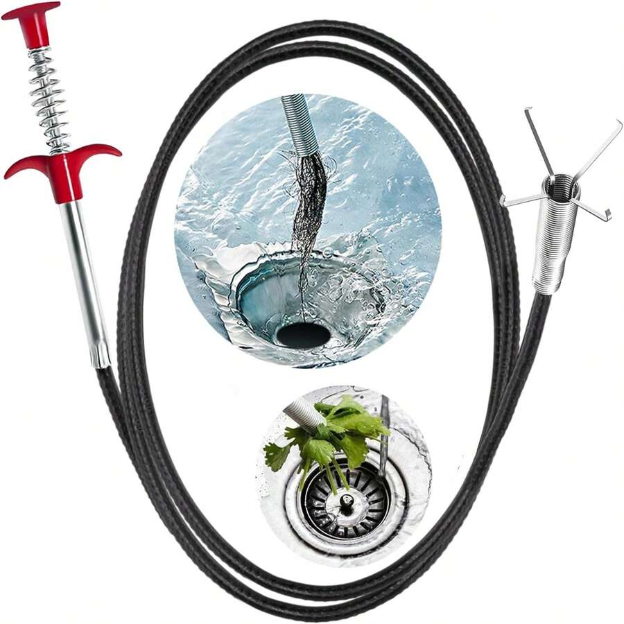 61英吋的排水管蛇型清潔工具，用於水槽馬桶下水道淋浴廁所廚房浴缸疏通工具，彈性抓握鉤拾取工具，可拆卸和清潔