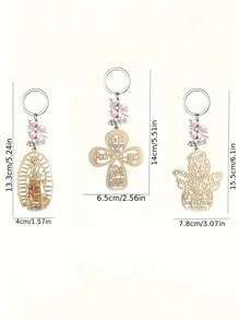 30/40pcs Wooden Christening Keychains With Angel, Cross Element Design, Suitable For Gift Giving, Keychain Decorative Pendant Accessory Gift, For Christening Wedding Party - Multicolor - View 7