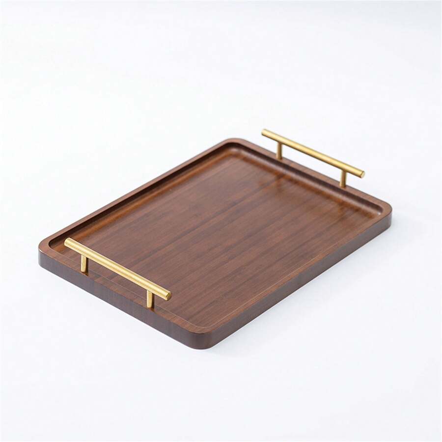1pc Right-Angle Tea Set Bamboo Tray With Handle, Wooden Tea Tray For Home And Hotel - Redwood - View 1