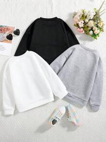 3pcs Young Girl Cartoon Printed Warm Round Neck Sweatshirt Set - Multicolor - View 2