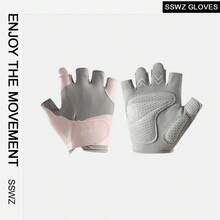 BAMANSHI 1pair Women's Sports Gloves, Half Finger Shock-Absorbing, Durable, Non-Slip, Breathable, Suitable For Fitness, Yoga, Road And Mountain Cycling - Pink - View 6