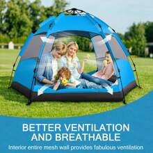 Automatic Quick Opening Tent Instant Pop Up 3-4 Person Automatic Tent Waterproof Sunshade Picnic Tent Outdoor Camping Hiking Tent - 藍色 - 查看 8