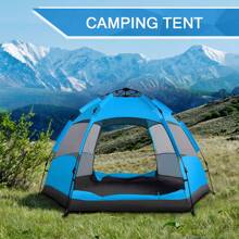 Automatic Quick Opening Tent Instant Pop Up 3-4 Person Automatic Tent Waterproof Sunshade Picnic Tent Outdoor Camping Hiking Tent - 藍色 - 查看 1