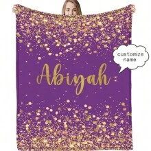 1入組個性化閃亮定制法蘭絨毛毯，字母定制您的名字法蘭絨毯，柔軟暖和的記憶紀念毛毯，是同學、朋友、家人和愛人的絕佳假日禮物，適用於午睡、露營和旅行 - 彩色 - 查看 1