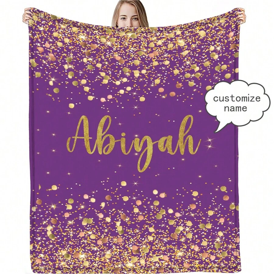 1入組個性化閃亮定制法蘭絨毛毯，字母定制您的名字法蘭絨毯，柔軟暖和的記憶紀念毛毯，是同學、朋友、家人和愛人的絕佳假日禮物，適用於午睡、露營和旅行 - 彩色 - 查看 1