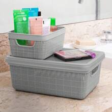 Kit 2 Caixas Organizadoras Com Tampa 5 Litros Jaguar Utilidades Plástico Resistente Empilhável Textura Exclusiva Multiuso - Cinza - Visão 9