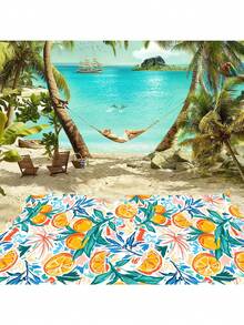 橙色熱帶水果塗鴉沙灘毛巾，高吸水性柔軟超細纖維沐浴巾男女適用，夏季必備沙灘毛巾 - 彩色 - 查看 6