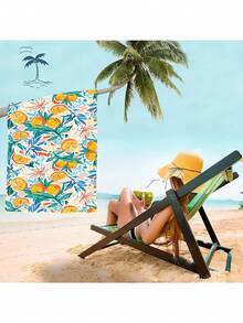 橙色熱帶水果塗鴉沙灘毛巾，高吸水性柔軟超細纖維沐浴巾男女適用，夏季必備沙灘毛巾 - 彩色 - 查看 9