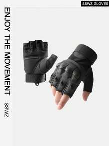 1pair Men's Half Finger Gloves For Outdoor Sports, Motorcycle, Cycling, Climbing With Professional Protection - Black - View 1