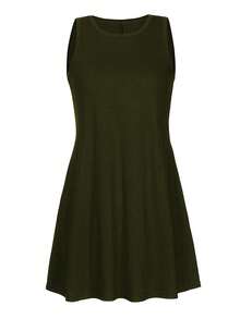 Vestido de Verano Casual para Mujer Sin Mangas con Bolsillos, Casual y Transpirable, de Playa - Verde militar - Ver 7