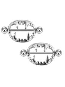 CIZME 1pair Stainless Steel Halloween Elements Nipple Ring Nipple Piercing Jewellery Skeleton Hand Spider Heart Bat Wings Tight Spell Teeth Octopus Multi-Style 14G Body Piercing Jewelry Personalized Give As A Halloween Gift - Silver - View 11