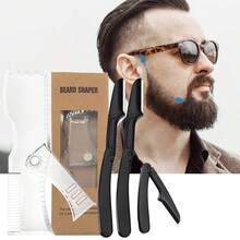 Adjustable Beard Shaper Comb With Three Eyebrow Shaping Razors, Rotatable Beard Shaping Ruler With Three Eyebrow Shaping Razors Set, Multifunctional Beard Shaping Comb And Eyebrow Trimmer Set, Adjustable Beard Shaping Tool For Contouring, Multifunctional Beard Shaper Set - Clear - View 1