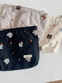 刺繡貓帆布袋，復古收納袋，化妝袋，拉鍊手提包 - 彩色 - 查看 8