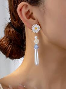 1 đôi Vintage Thanh lịch Triều đình Phong cách Trân châu Thả hoa tai Đối với phụ nữ - Bông tai phong cách cung điện - Xem 9