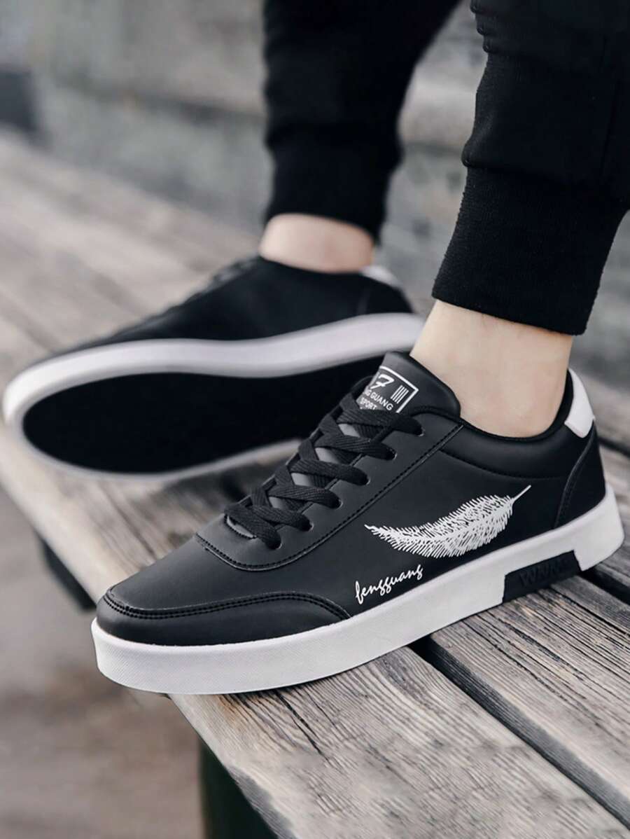 Zapatillas de deporte de los hombres simples del patrón de la pluma, tenis de la pareja - Negro - Ver 1
