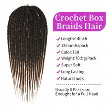 3 Packs Box Braids Crochet Hair Crochet Box Braids Pre-Looped Synthetic Hair Crotchet Box Braids Hair 14/24 Inch - Brown Ombre - View 2